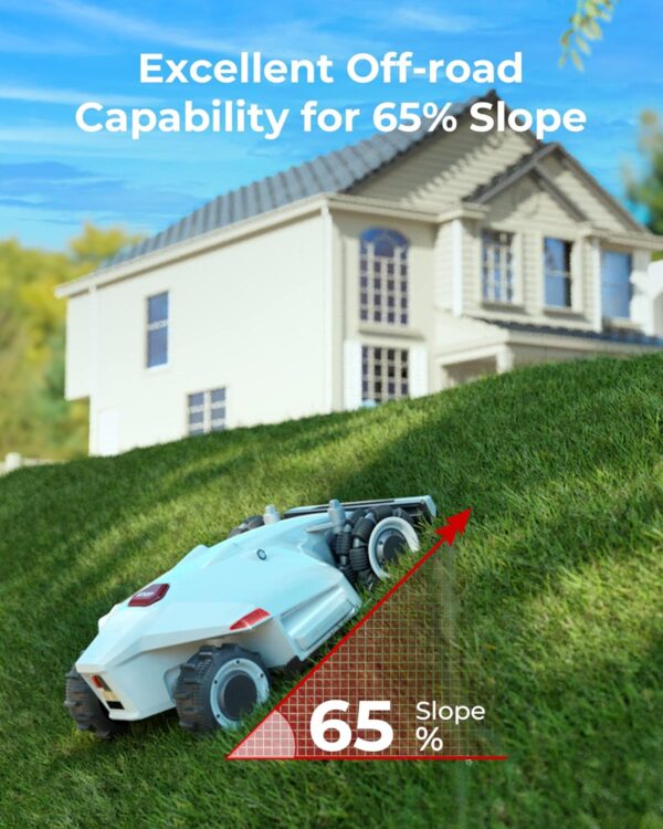 graphic showing the mammotion luba 2 awd on a 65% slope