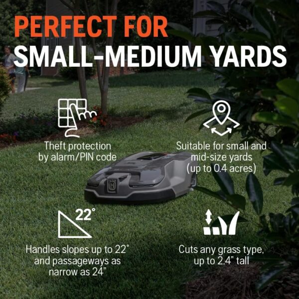 graphic showing how robotic mowers are perfect for small to medium sized yards